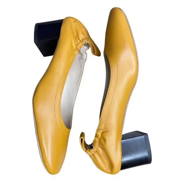 Everlane The Day Leather Heel Size 5.5 Mustard Yellow comfort shoes preppy - Picture 6 of 11
